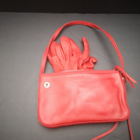 Gap 100% Cowhide Leather Red Wristlet with Deerskin Size M/L Red Gloves - Picture 10 of 10